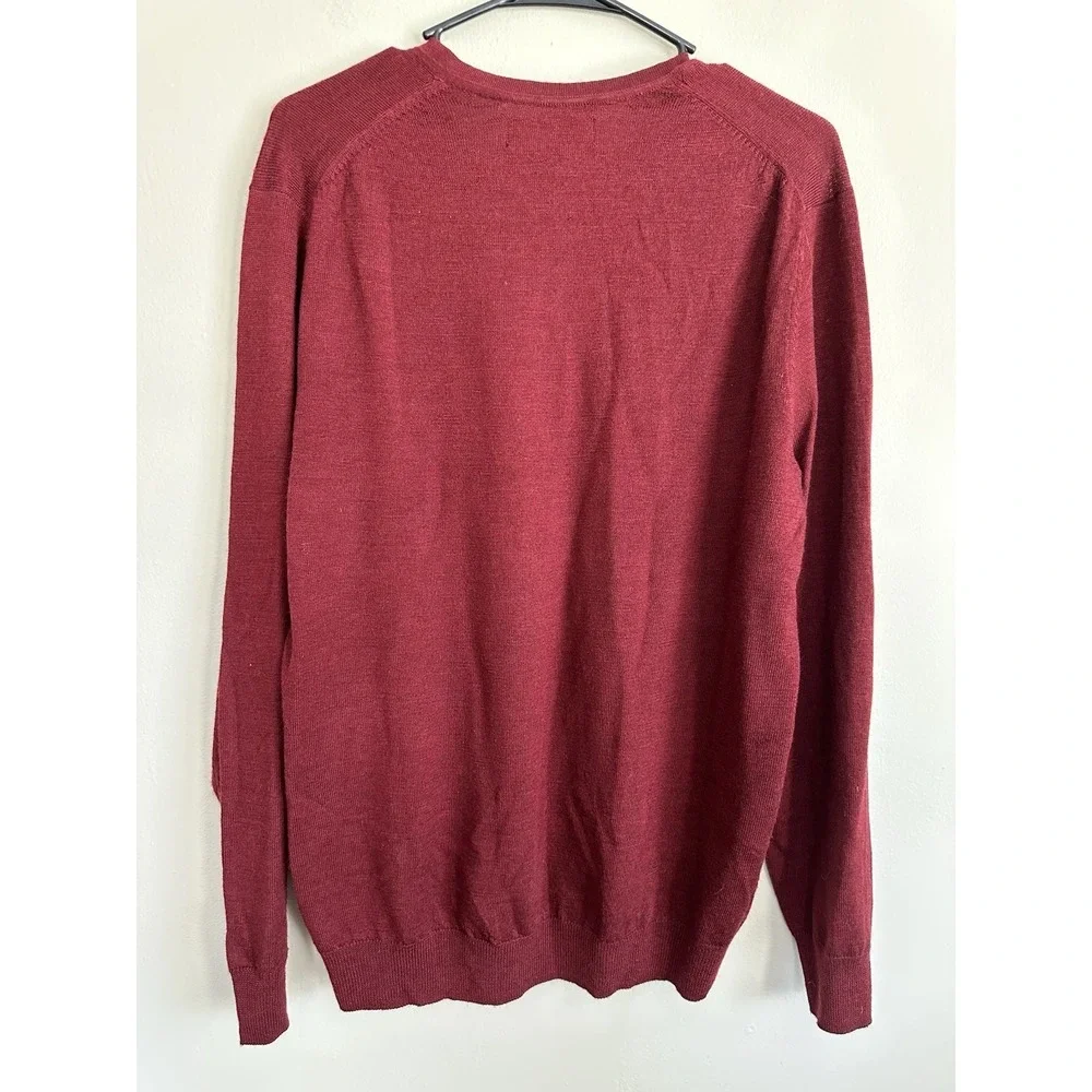 Kenneth Roberts LARGE 100% Merino Wool Sweater Red V Neck Pullover‎
